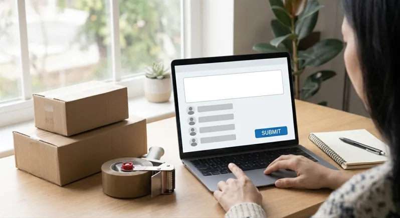 Seller entering buyer usernames into eBay's blocked buyer list on a laptop and clicking Submit